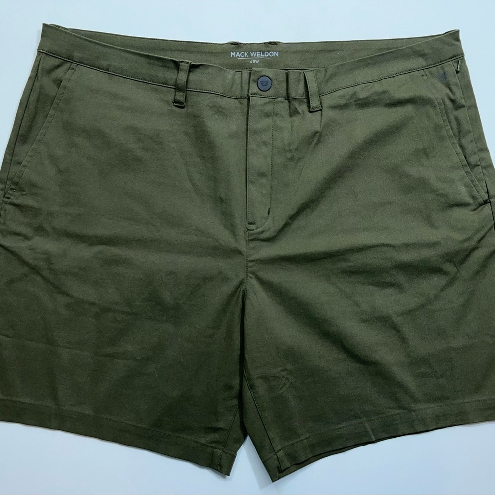 Mack Weldon Shorts Mens Size 40 Green Cotton Stretch Performance Zip Pockets